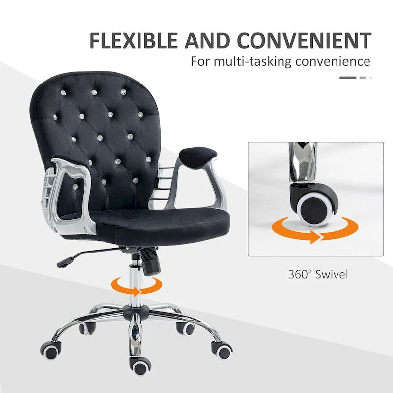 Vinsetto Vanity Middle Back Office Chair Tufted Backrest Swivel Rolling Wheels Task Chair with Height Adjustable Armrests