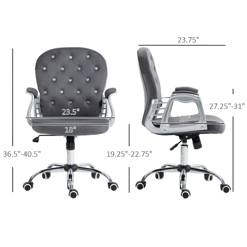 Vinsetto Vanity Middle Back Office Chair Tufted Backrest Swivel Rolling Wheels Task Chair with Height Adjustable Armrests