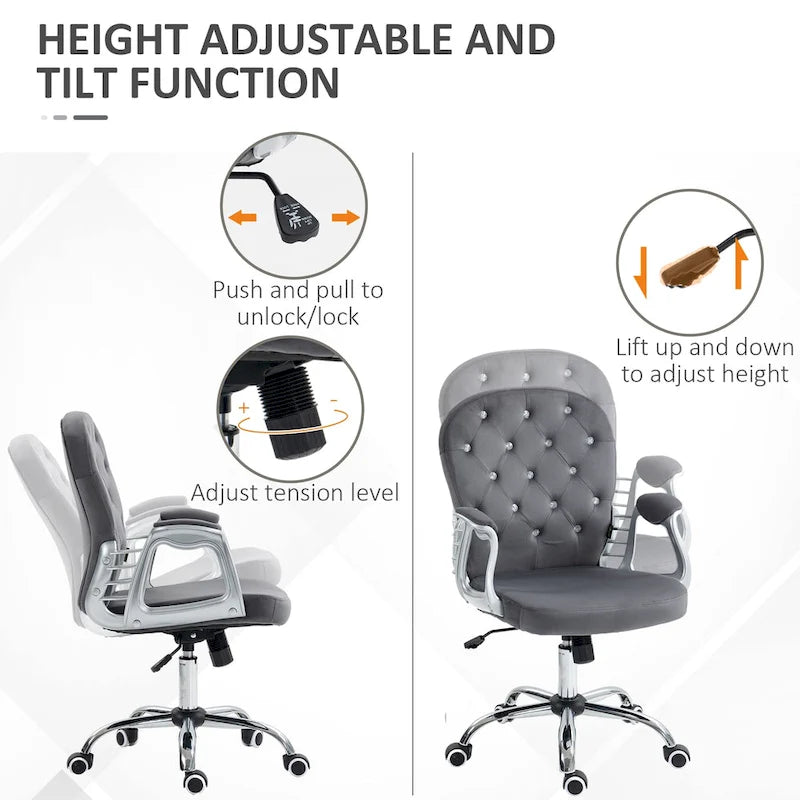 Vinsetto Vanity Middle Back Office Chair Tufted Backrest Swivel Rolling Wheels Task Chair with Height Adjustable Armrests
