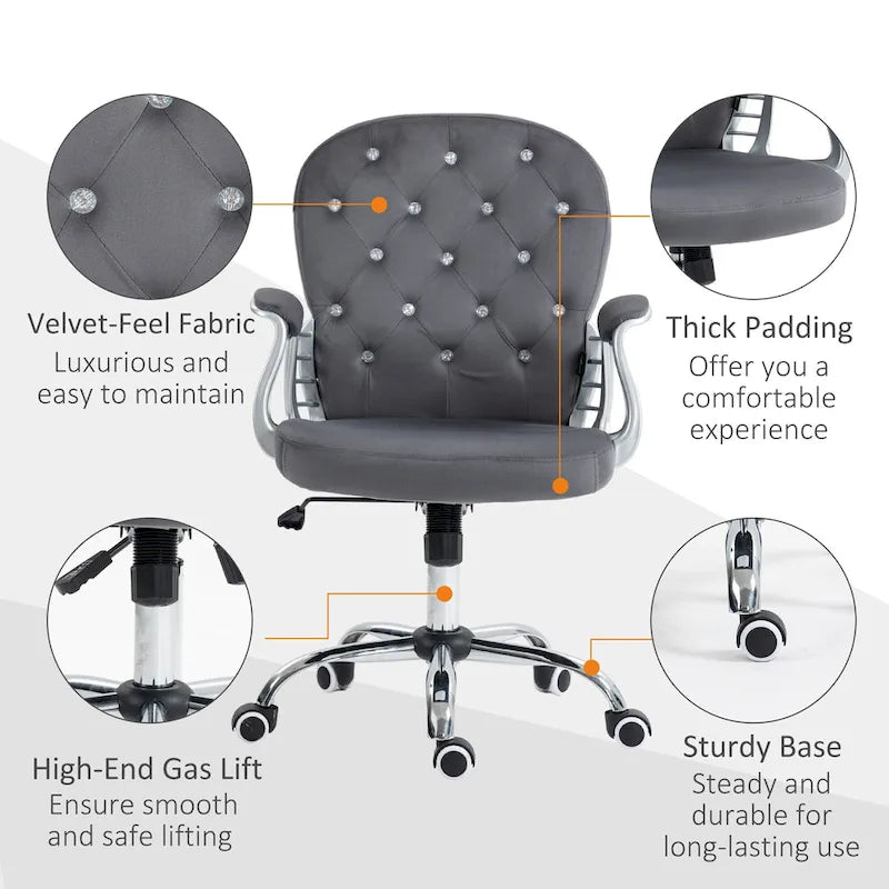 Vinsetto Vanity Middle Back Office Chair Tufted Backrest Swivel Rolling Wheels Task Chair with Height Adjustable Armrests