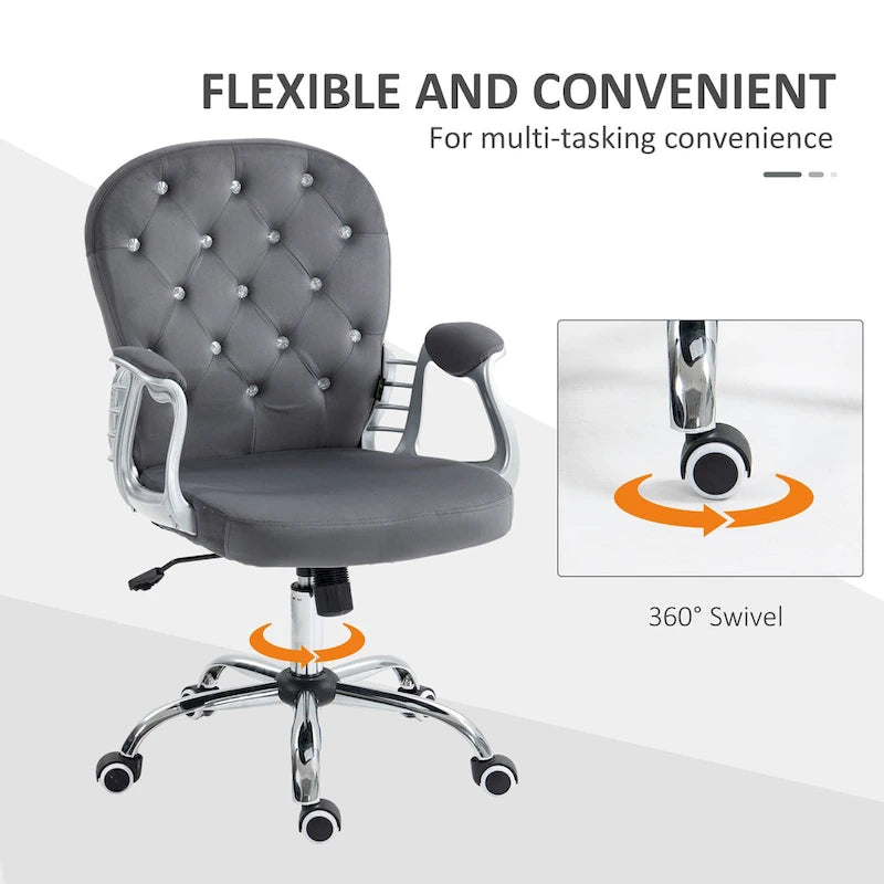 Vinsetto Vanity Middle Back Office Chair Tufted Backrest Swivel Rolling Wheels Task Chair with Height Adjustable Armrests