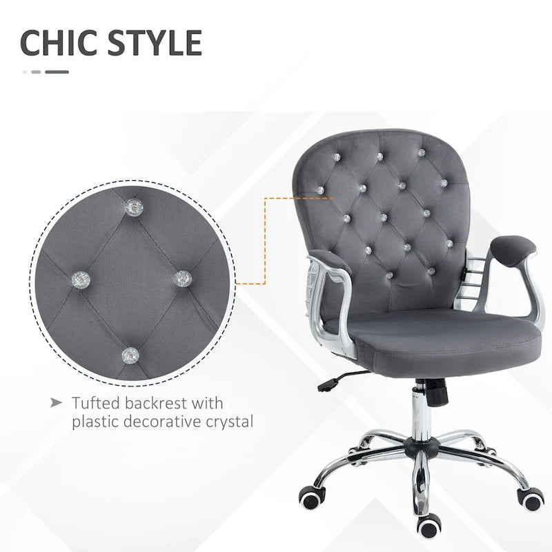 Vinsetto Vanity Middle Back Office Chair Tufted Backrest Swivel Rolling Wheels Task Chair with Height Adjustable Armrests