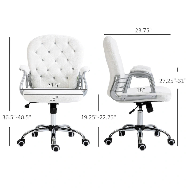 Vinsetto Vanity Middle Back Office Chair Tufted Backrest Swivel Rolling Wheels Task Chair with Height Adjustable Armrests