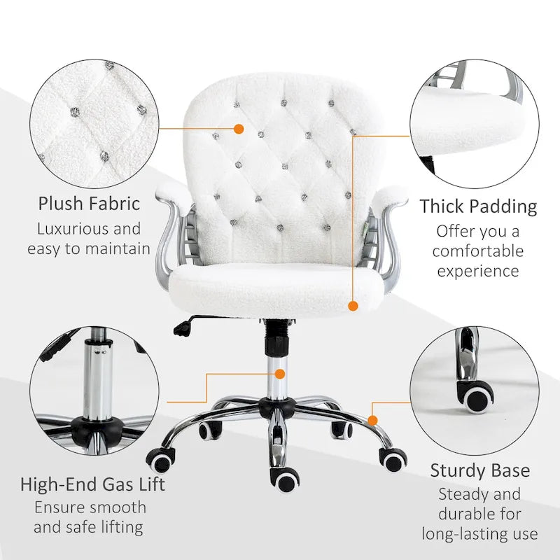 Vinsetto Vanity Middle Back Office Chair Tufted Backrest Swivel Rolling Wheels Task Chair with Height Adjustable Armrests