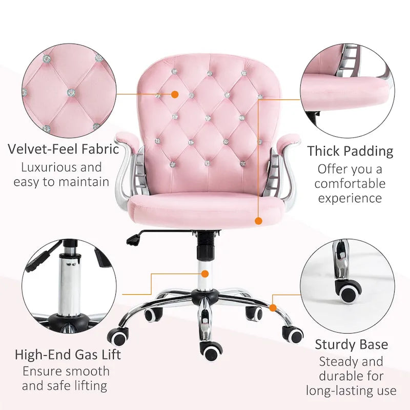 Vinsetto Vanity Middle Back Office Chair Tufted Backrest Swivel Rolling Wheels Task Chair with Height Adjustable Armrests