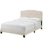 Dayton King Size Beige Fabric Platform Bed with Button Tufted Headboard