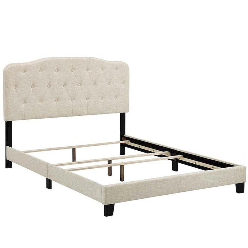 Dayton King Size Beige Fabric Platform Bed with Button Tufted Headboard