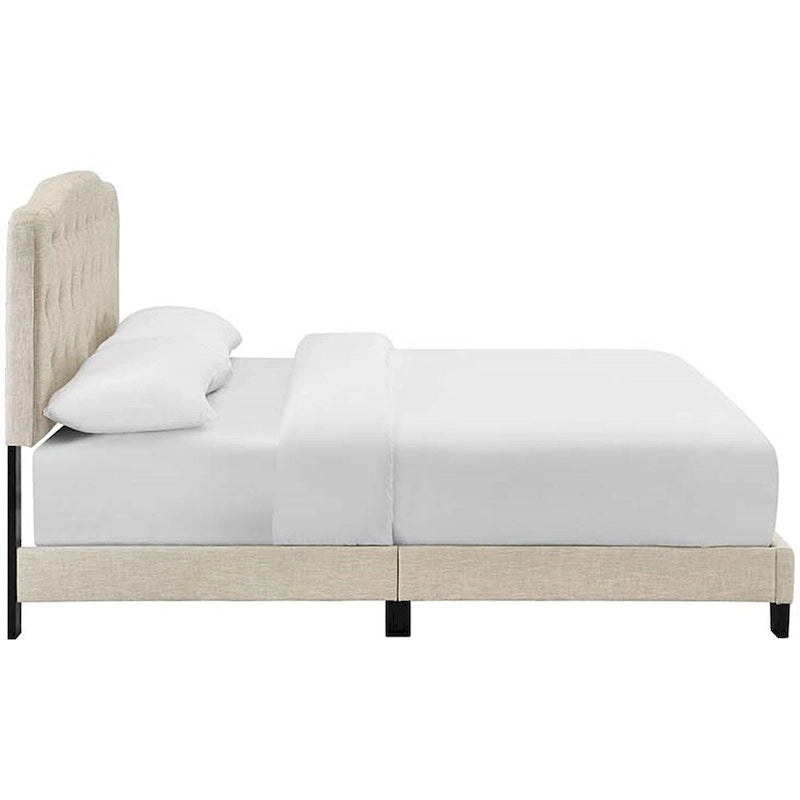 Dayton King Size Beige Fabric Platform Bed with Button Tufted Headboard