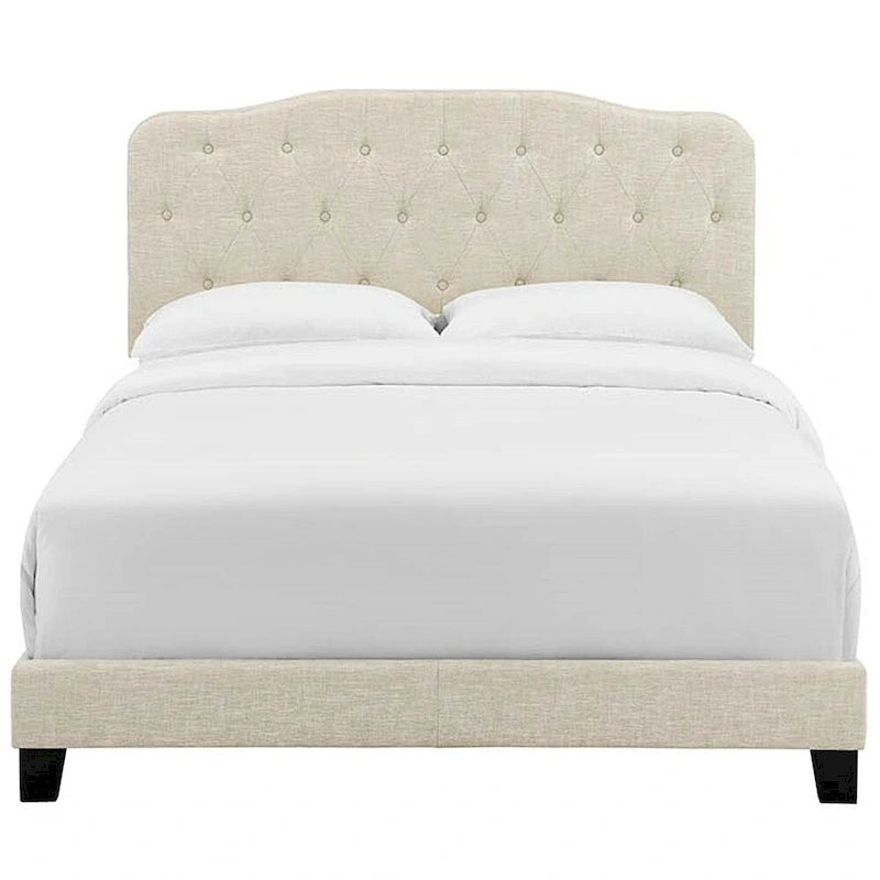 Dayton King Size Beige Fabric Platform Bed with Button Tufted Headboard