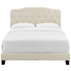 Dayton King Size Beige Fabric Platform Bed with Button Tufted Headboard