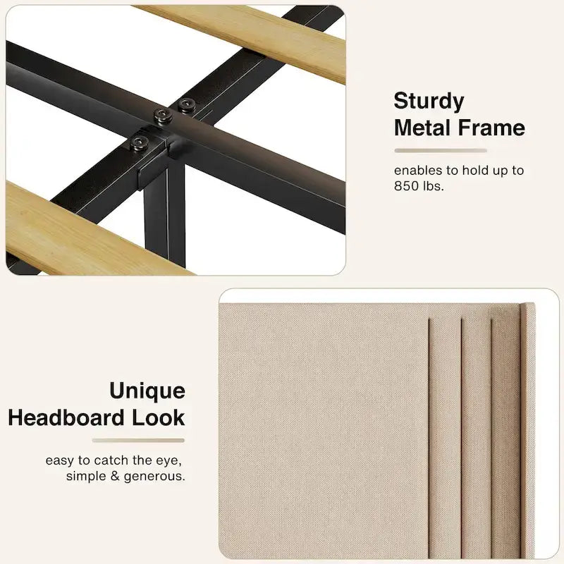 Queen/ Full Vertical Channels Upholstered Bed with Wingback Headboard