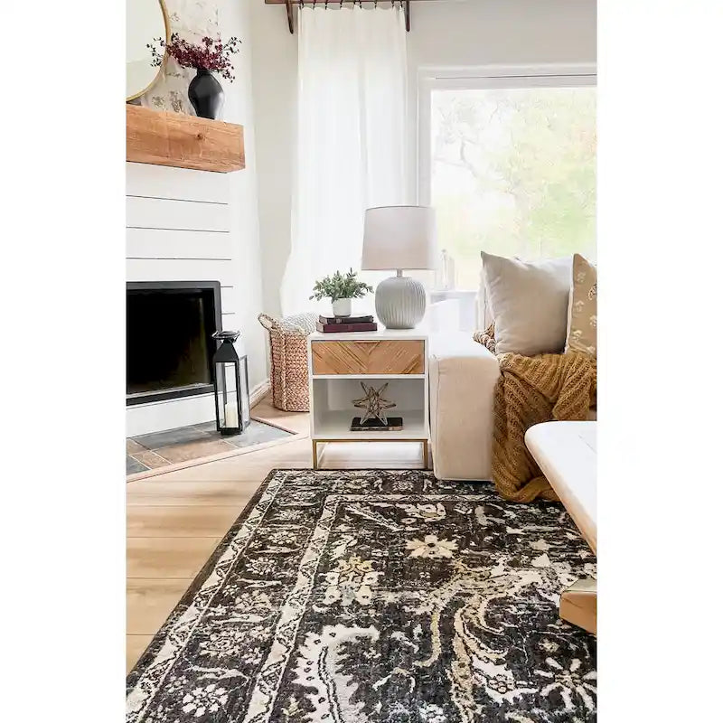 Nathan James Kensi Rustic Nightstand Matte Metal Base Open Cubby Storage and Drawer