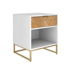 Nathan James Kensi Rustic Nightstand Matte Metal Base Open Cubby Storage and Drawer