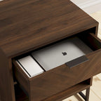 Nathan James Kensi Rustic Nightstand Matte Metal Base Open Cubby Storage and Drawer