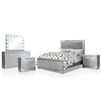 Seleena Glam Silver Wood 5-Piece Tufted Panel Bedroom Set with USB Port by Furniture of America
