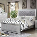Seleena Glam Silver Wood 5-Piece Tufted Panel Bedroom Set with USB Port by Furniture of America