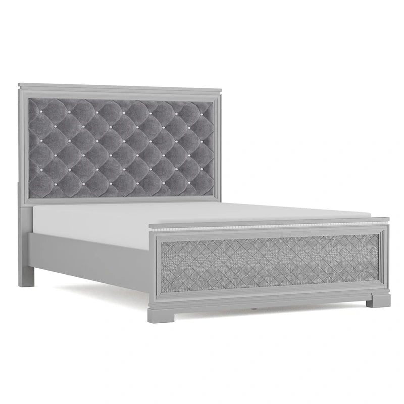 Seleena Glam Silver Wood 5-Piece Tufted Panel Bedroom Set with USB Port by Furniture of America