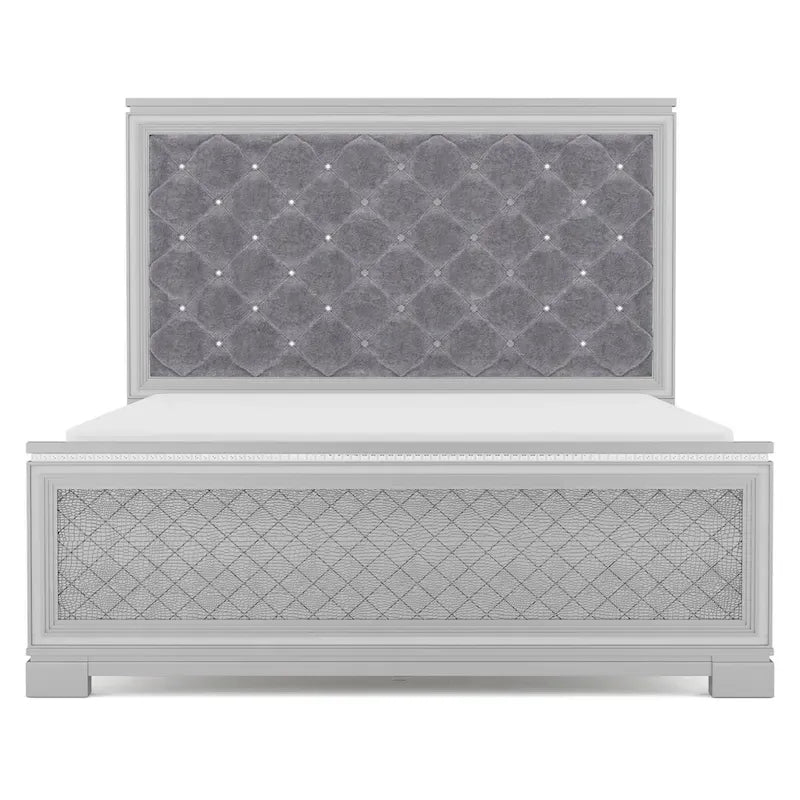 Seleena Glam Silver Wood 5-Piece Tufted Panel Bedroom Set with USB Port by Furniture of America