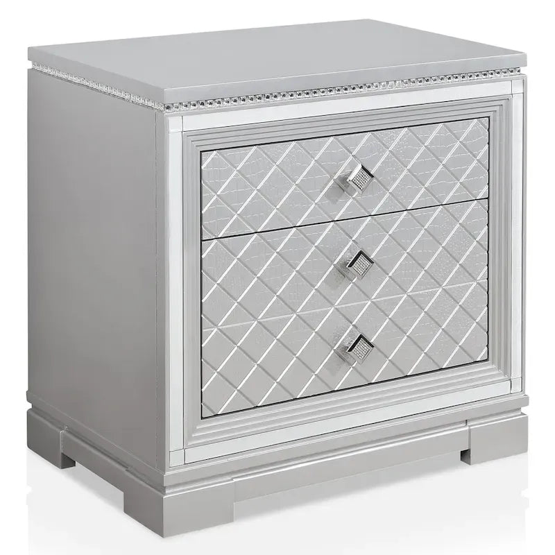 Seleena Glam Silver Wood 5-Piece Tufted Panel Bedroom Set with USB Port by Furniture of America