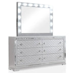 Seleena Glam Silver Wood 5-Piece Tufted Panel Bedroom Set with USB Port by Furniture of America