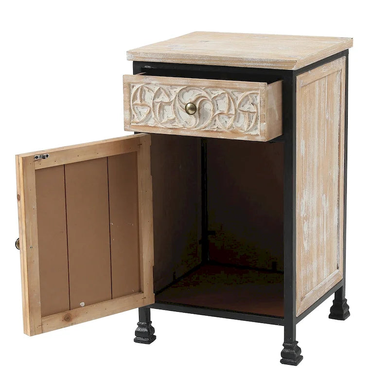 Rustic Nightstand with Drawer and 1-Door Cabinet