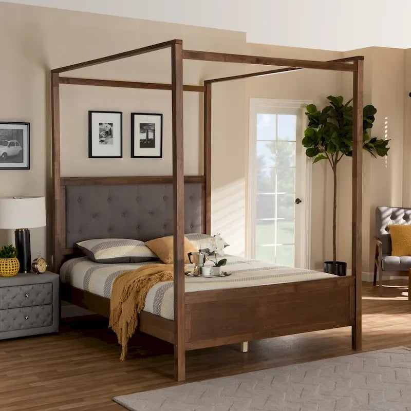Carbon Loft Osoba Modern and Contemporary Platform Canopy Bed-Grey/Walnut Brown