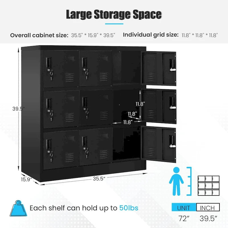 9 Doors Metal Lockers Storage Cabinet for School Office Gym