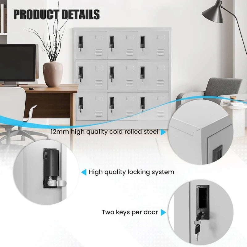 9 Doors Metal Lockers Storage Cabinet for School Office Gym