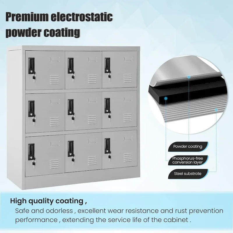 9 Doors Metal Lockers Storage Cabinet for School Office Gym