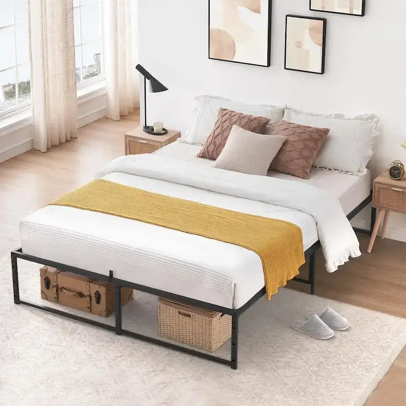 14 inch Metal Bed Platform Frame with 3 in 1 Steel Support