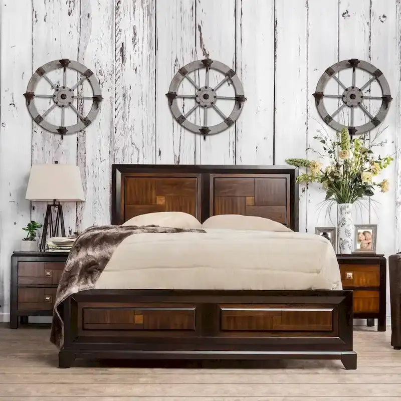 Furniture of America Wigh Rustic Walnut Solid Wood Panel Bed
