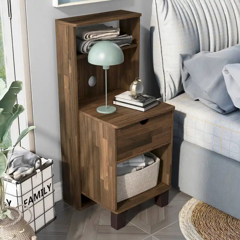 DH BASIC Transitional Compact 3-Shelf Single-Drawer Nightstand by Denhour