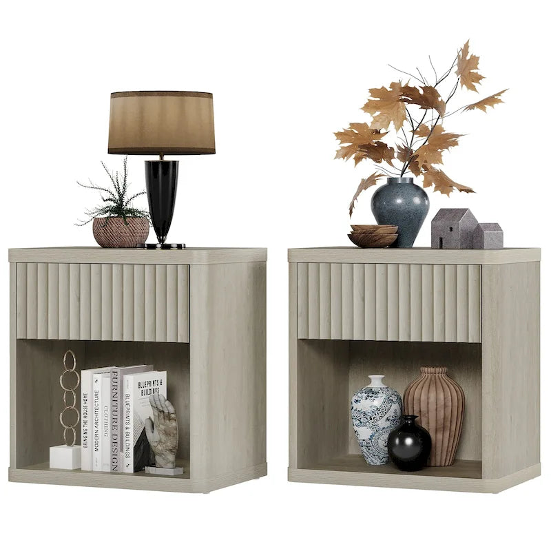 SICOTAS Set of 2 Nightstand with 1 Drawer and Open Storage