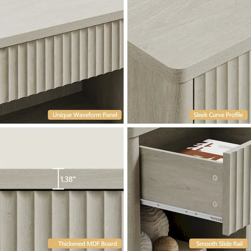 SICOTAS Set of 2 Nightstand with 1 Drawer and Open Storage