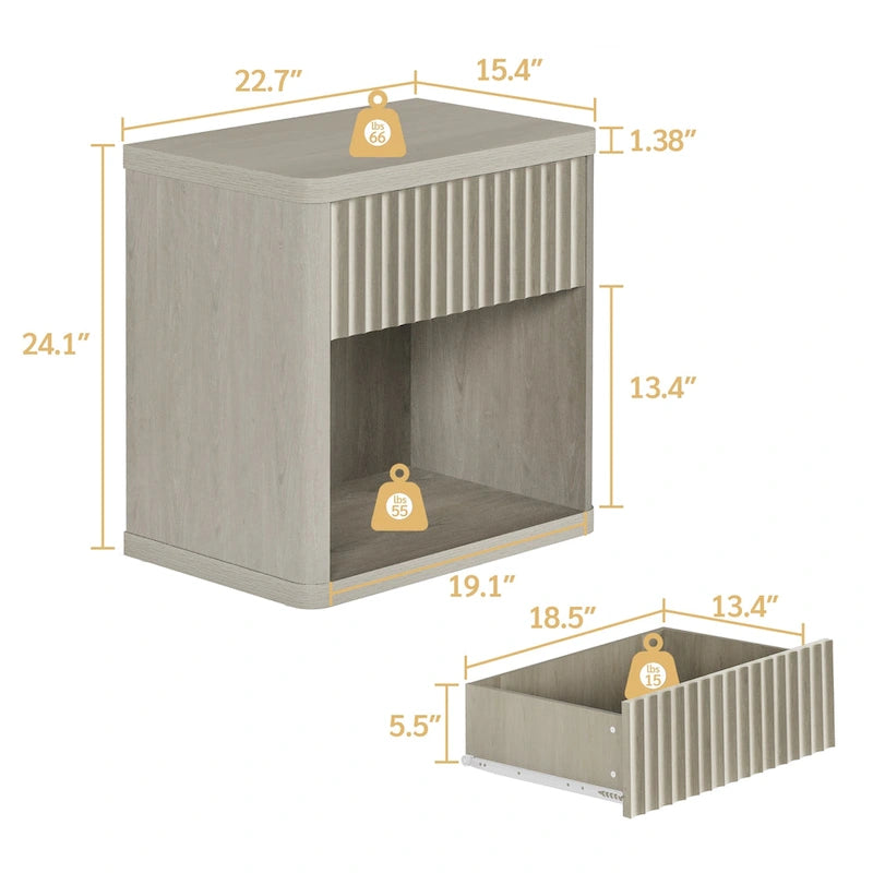 SICOTAS Set of 2 Nightstand with 1 Drawer and Open Storage