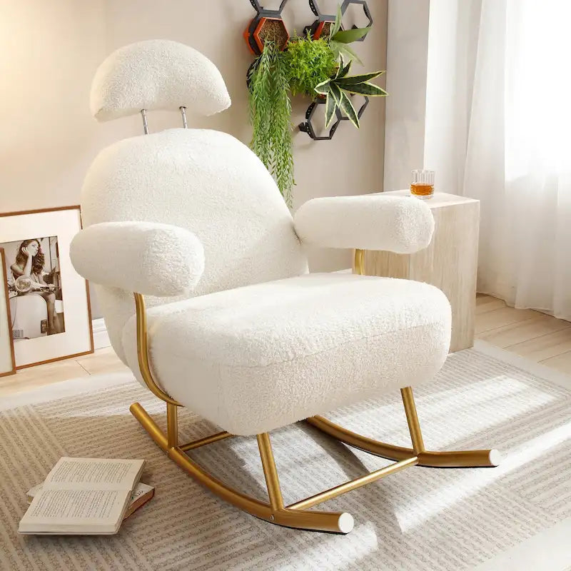 Modern Sherpa Fabric Nursery Rocking Chair