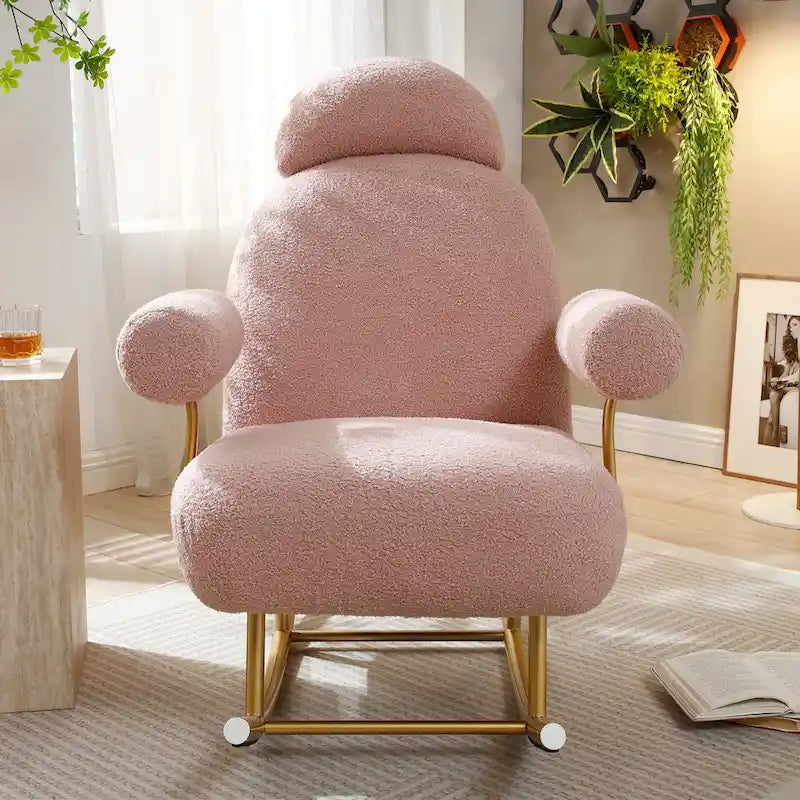 Modern Sherpa Fabric Nursery Rocking Chair