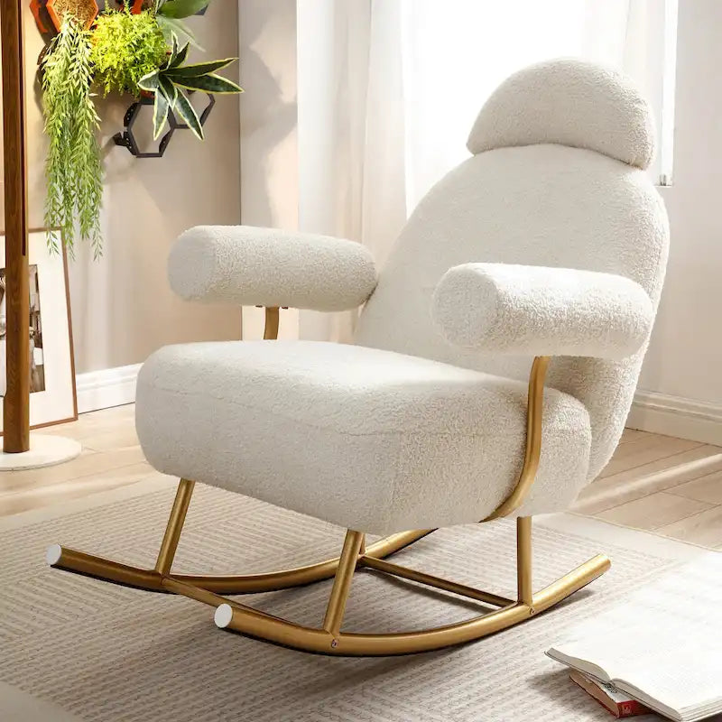 Modern Sherpa Fabric Nursery Rocking Chair