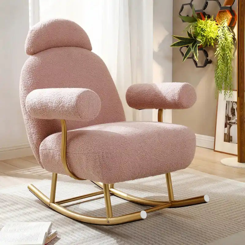 Modern Sherpa Fabric Nursery Rocking Chair