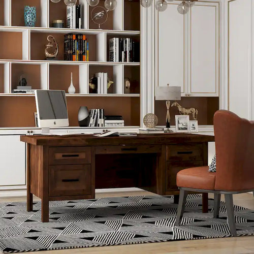 Bridgevine Home Sausalito 71 inch Executive Desk, No Assembly Required, Whiskey Finish