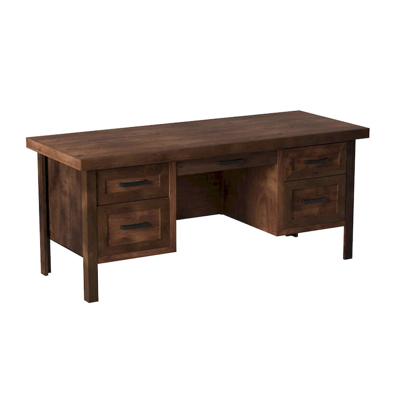 Bridgevine Home Sausalito 71 inch Executive Desk, No Assembly Required, Whiskey Finish