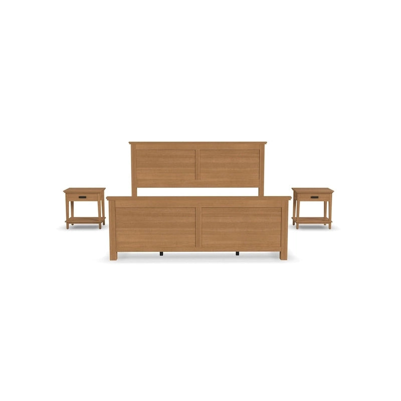 Oak Park Brown Wood King Bed and Two Nightstands