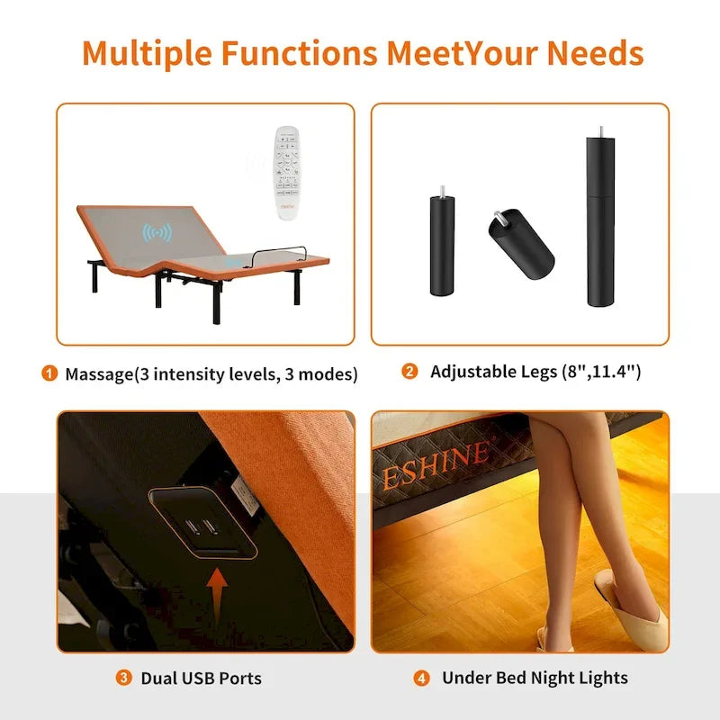 ESHINE Adjustable Bed Frame, with Massage