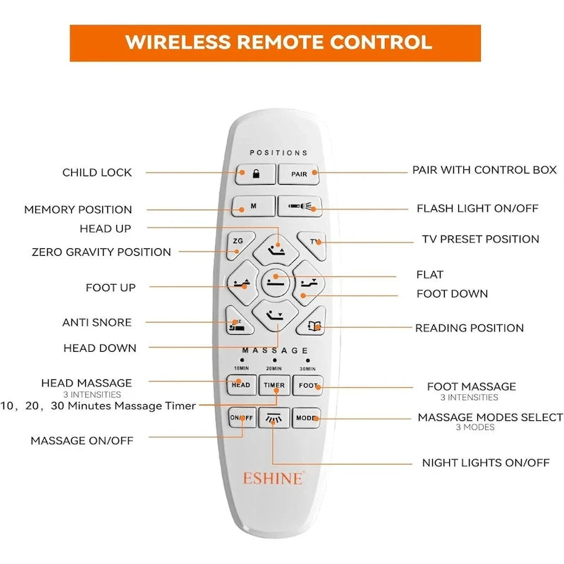 ESHINE Adjustable Bed Frame, with Massage