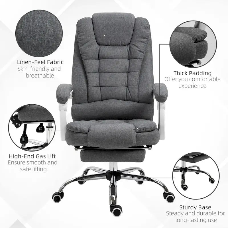Vinsetto High-Back Executive Office Chair: Footrest, Linen-Fabric, Padded Armrests - Ergonomic