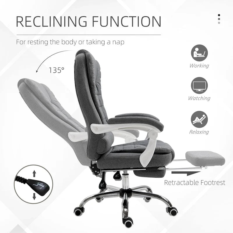Vinsetto High-Back Executive Office Chair: Footrest, Linen-Fabric, Padded Armrests - Ergonomic