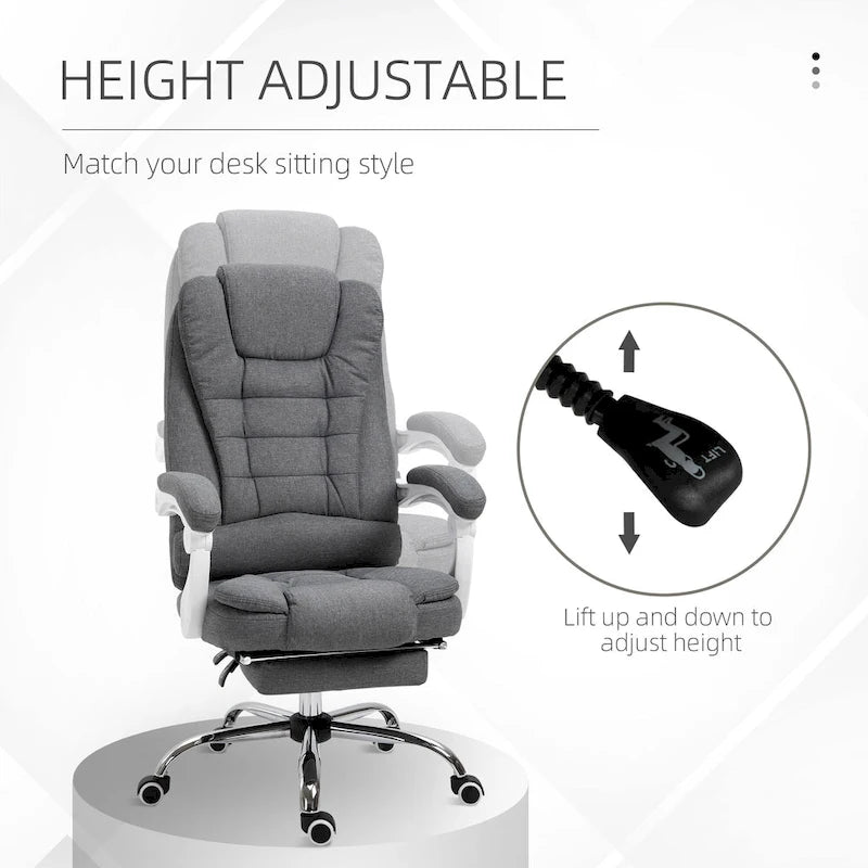 Vinsetto High-Back Executive Office Chair: Footrest, Linen-Fabric, Padded Armrests - Ergonomic