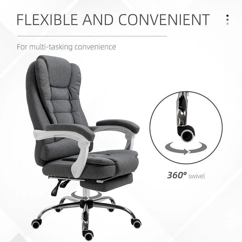 Vinsetto High-Back Executive Office Chair: Footrest, Linen-Fabric, Padded Armrests - Ergonomic