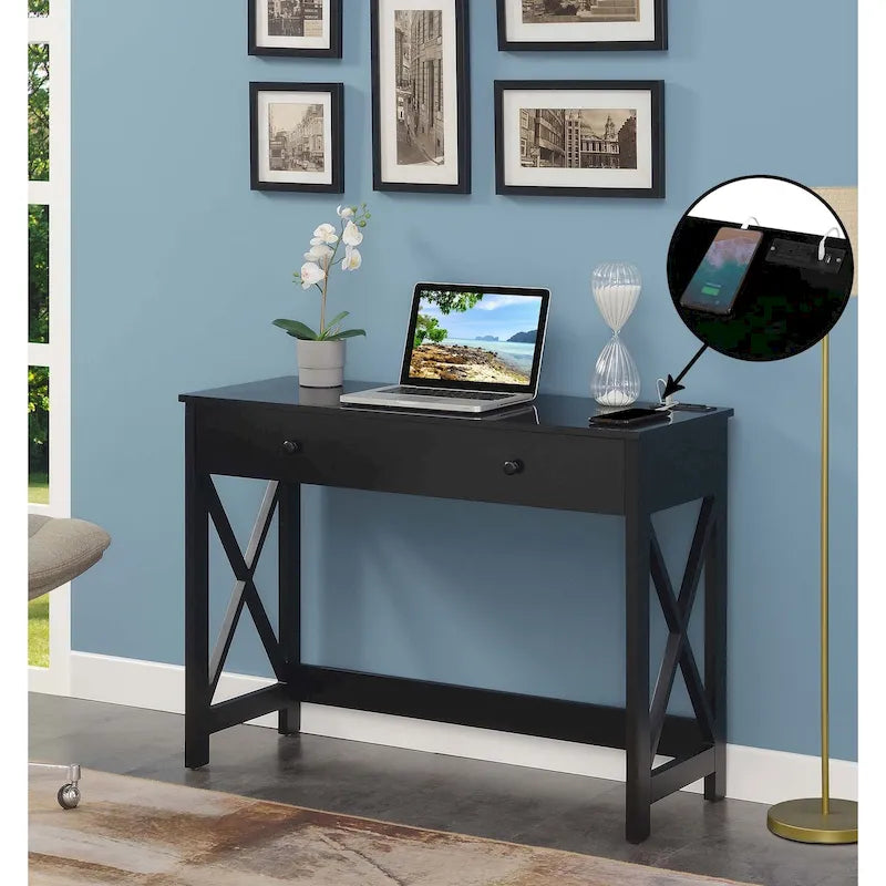 Convenience Concepts Oxford 1 Drawer 42 Desk with Charging Station