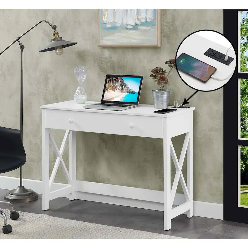 Convenience Concepts Oxford 1 Drawer 42 Desk with Charging Station